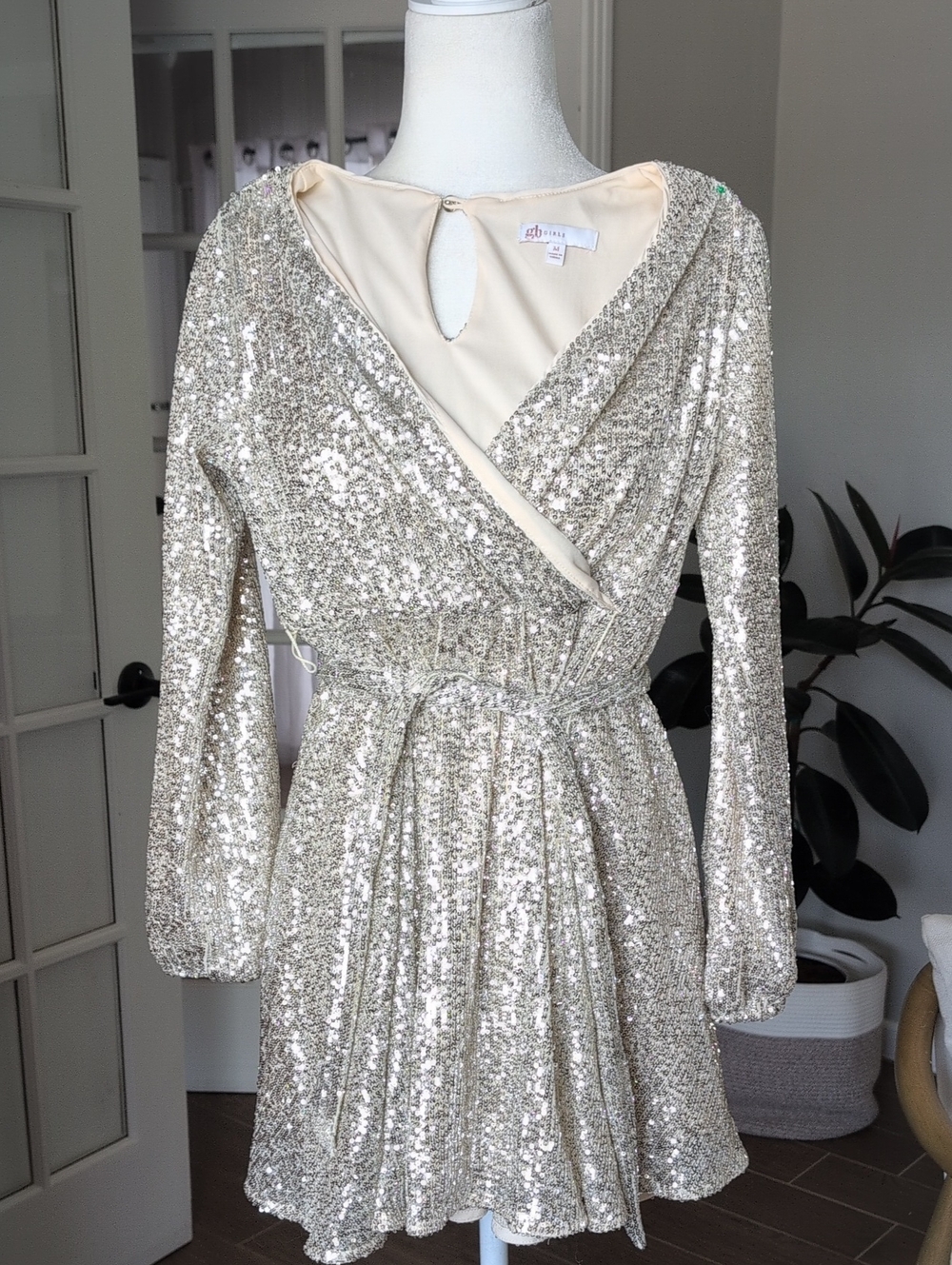 Kids Girls Sequin Wrap Dress in Champagne Gold Medium